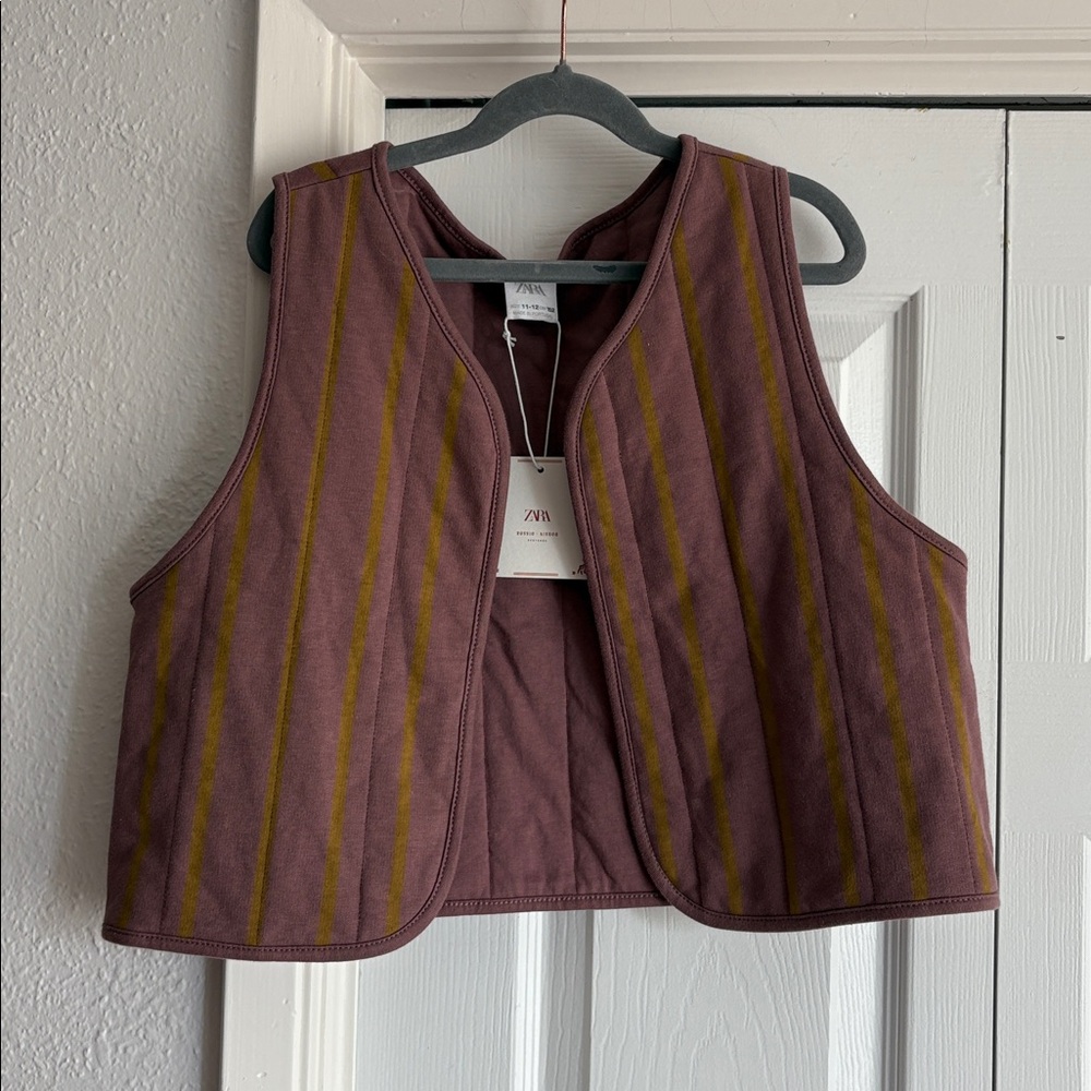 Zara 11-12Y Rossi Kisbob Portugal Mauve and Mustard Striped Quilted Vest Gilet
